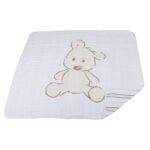 Teddy Bear and Grey Stripe Cotton Muslin Newcastle Blanket - Image 4