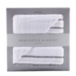 Teddy Bear and Grey Stripe Cotton Muslin Newcastle Blanket - Image 2