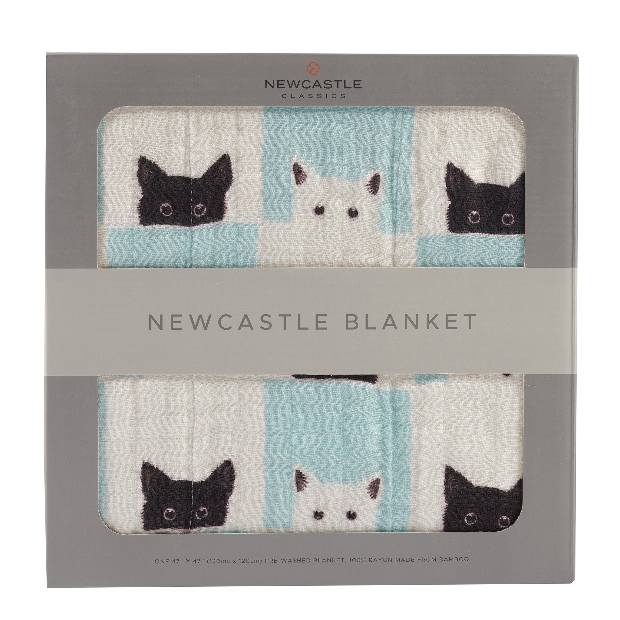 SKU730_PEEK-A-BOO_CATS_NEWCASTLE_BLANKET_BAMBOO_IMAGE1_LR.jpg Peek-A-Boo Cats and White Bamboo Muslin Newcastle Blanket - Image 1