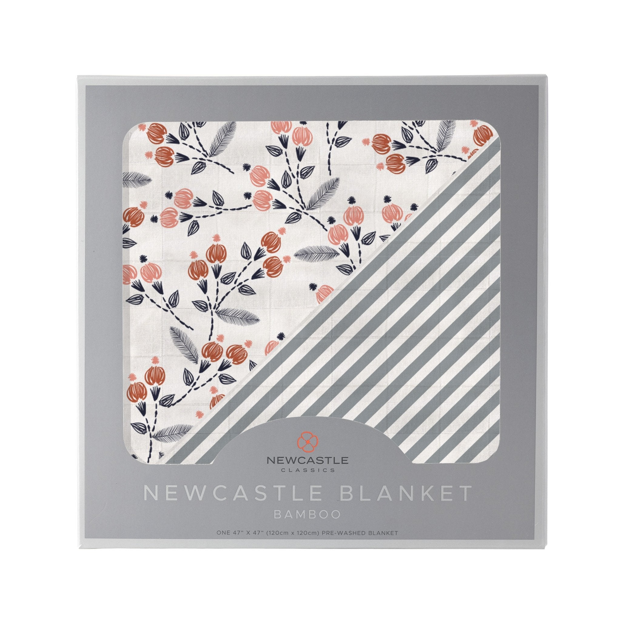 SKU_3025_01.jpg Dahlia Floral and Finley Stripe Bamboo Muslin Newcastle Blanket - Image 1