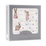 Powder Pink Bunnies and Periwinkle Diamond Polka Dot Bamboo Newcastle Blanket - Image 2
