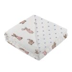 Powder Pink Bunnies and Periwinkle Diamond Polka Dot Bamboo Newcastle Blanket - Image 3
