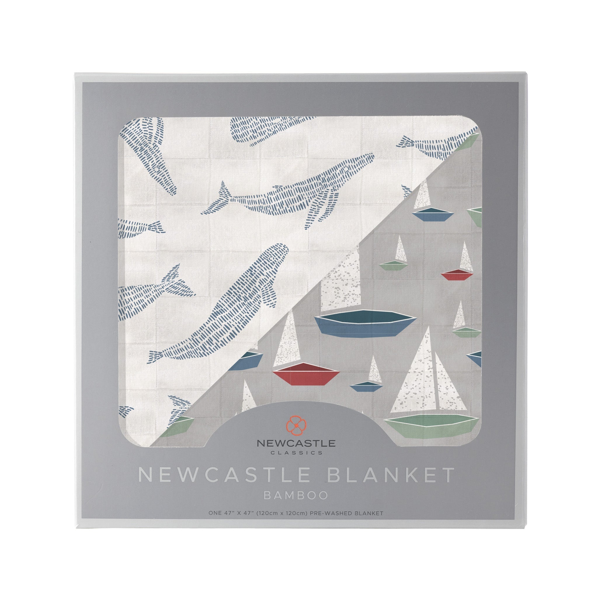 SKU_3030_01.jpg Blue Shadow Whales and Marina Sailboats Bamboo Newcastle Blanket - Image 1