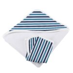 Blue and White Stripe Bamboo Hooded Towel and Washcloth Set - Image 3