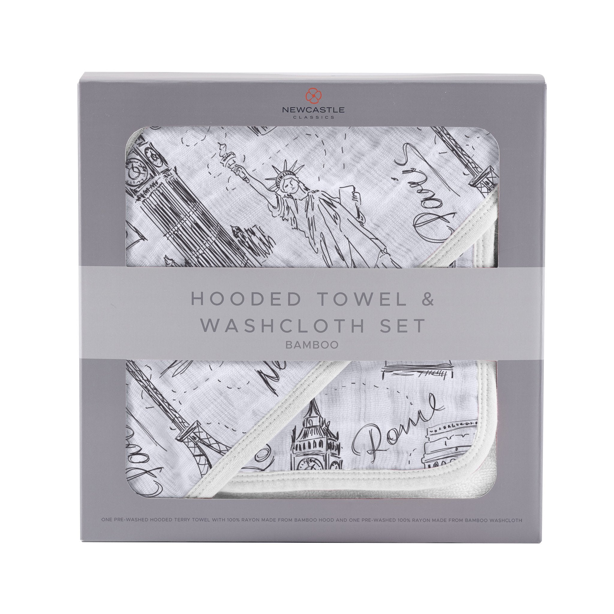 SKU_9028_1.jpg London, Paris, New York Hooded Towel and Washcloth Set - Image 1