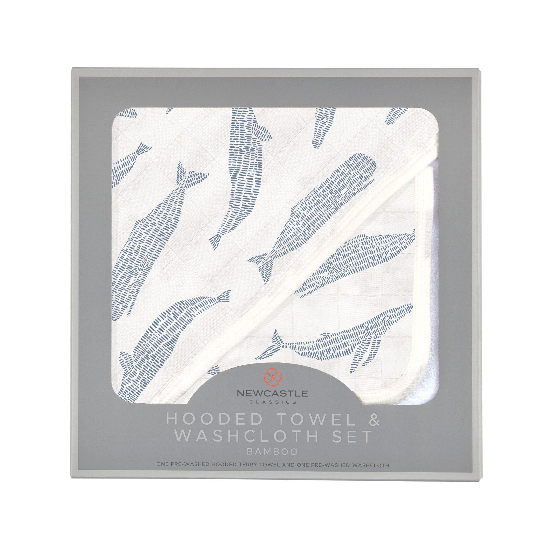 SKU_9034_01.jpg Blue Shadow Whales Bamboo Hooded Towel and Washcloth Set - Image 1
