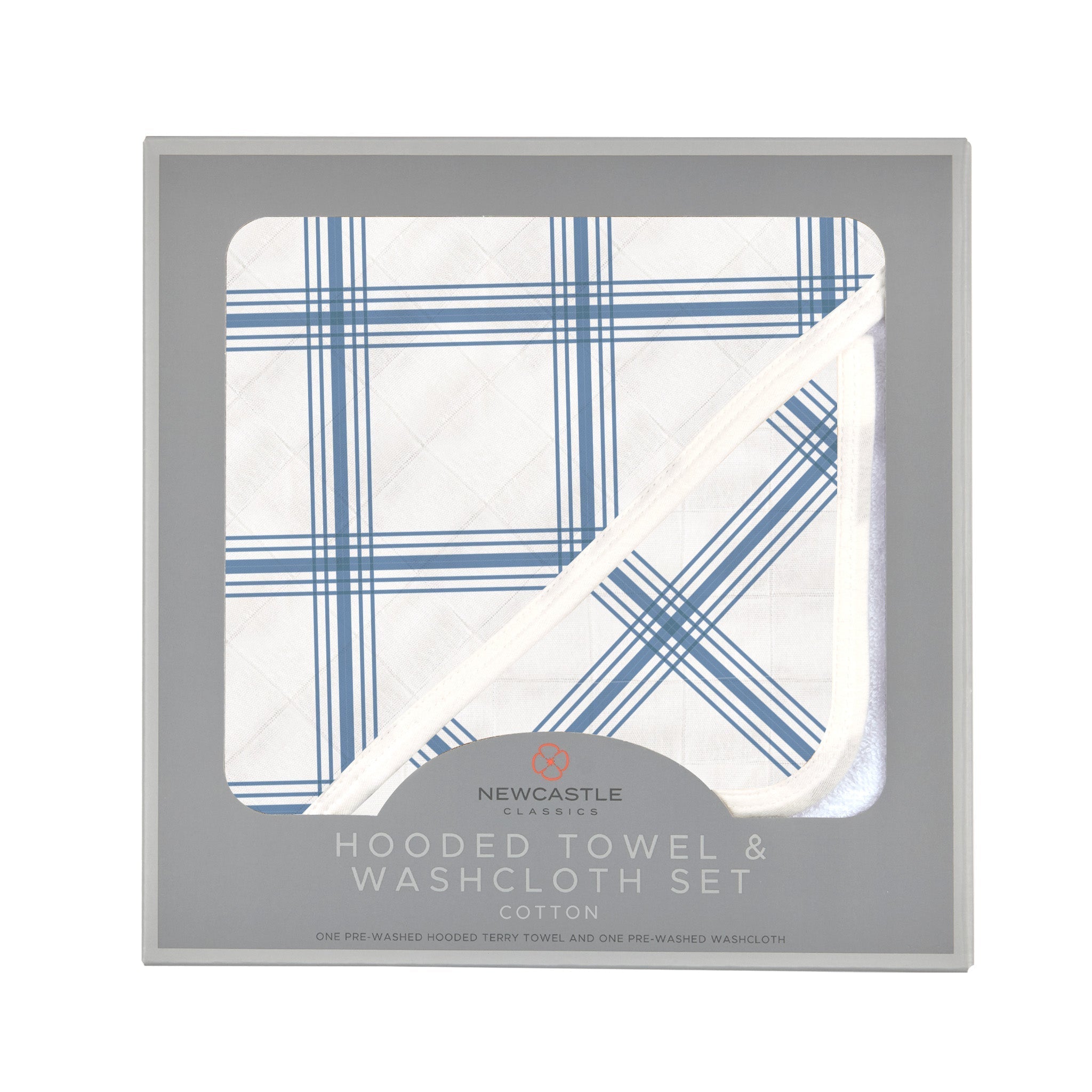 SKU_9040_01.jpg Blue Buffalo Check Plaid Hooded Towel and Washcloth Set - Image 1